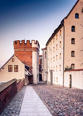 Cobblestone Street with Tower
