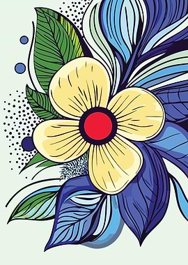 Yellow Flower with Blue Leaves