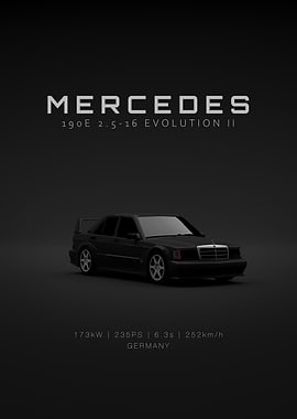 Black Mercedes-Benz 190E EVO II - Front - Specs