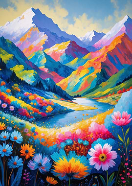 Colorful Mountain Landscape Painting