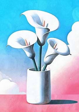 White Calla Lilies in Vase