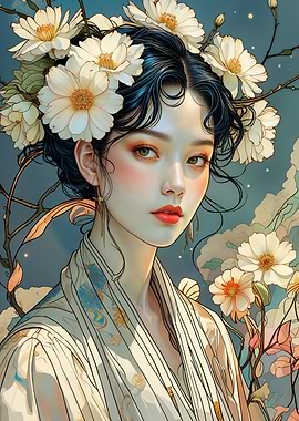 Angelic Beauty With White Flowers