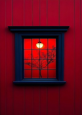 Red Window with Tree