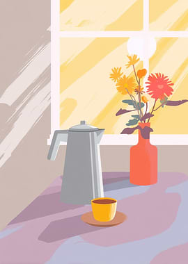 Coffee and Flowers by the Window