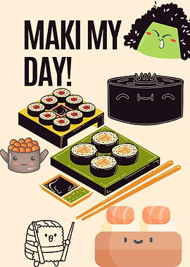 Sushi Cartoon Illustration