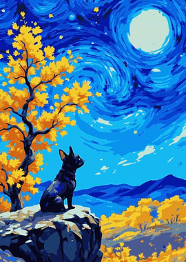 Dog Under Starry Sky