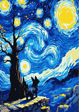 Starry Night with Dog