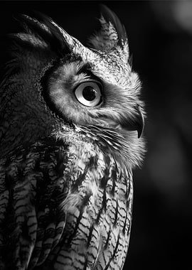 Owl Portrait in Black and White