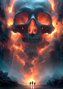 Giant Skull in Fiery Sky