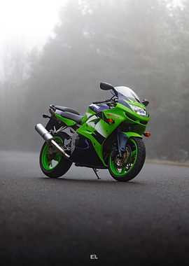 Green Kawasaki Ninja ZX6R in Fog