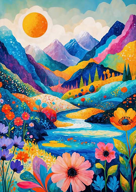 Vibrant Mountain Valley Painting