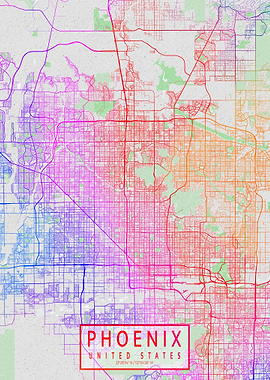 Phoenix City Map USA Colorful