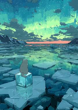 Cat Under Aurora Borealis