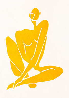 Yellow Figure Abstract Art Matisse Style