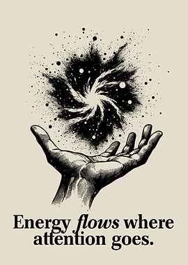 Energy Flows Where Attention Goes Minimalistic Vintage Inspirational Motivational Quote