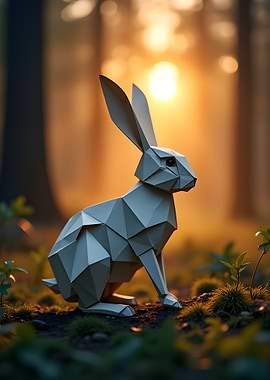 Papercraft Rabbit in Forest