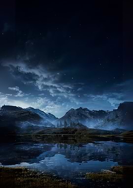 Night Sky Mountain Lake