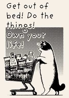 Retro Quote Art Print, Dorm Room Decor, Aesthetic Apartment Digital Print, Printable Wall Art, Get Out of Bed, Do the Things, Own Your Life