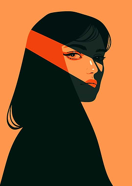 Art Noir Woman Two Tone Minimalist Art Illustration