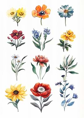 Watercolor Floral Set