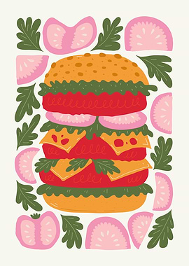 Illustrated Burger with Toppings