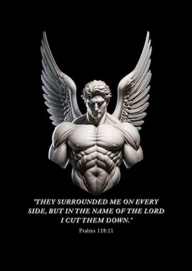 In the Name Of The Lord I Cut Them Down Male Angel Bible Verse Psalms 118:11