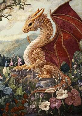 Embroidered Dragon in Garden