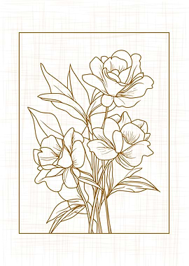 Golden Floral Line Art