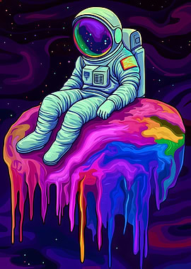 Thoughtful Astronaut on a Melting Rock