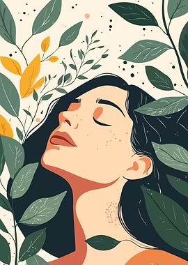 Boho Nature Woman Minimalist Art Illustration