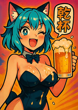 Drunk Catgirl Beer Poster – Anime Bar Cosplay