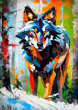 Wolf in Abstract Forest