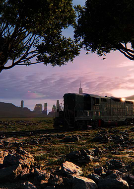 Train in a Post-Apocalyptic Cityscape