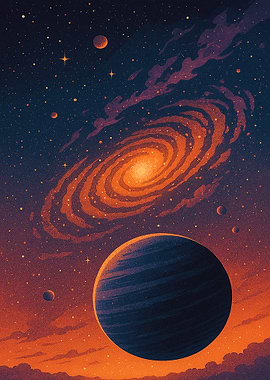 Spiral Galaxy and Planet
