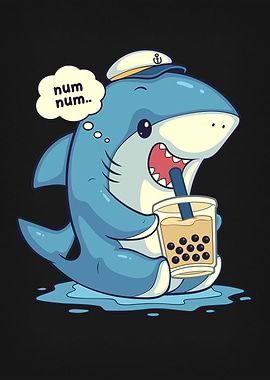 Cute Shark Drinking Boba Tea