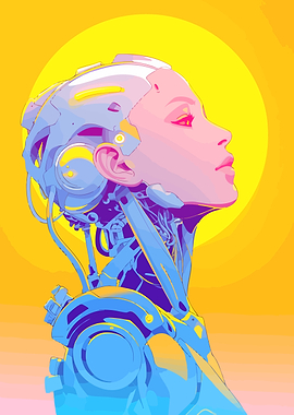 Cyborg Woman Robot Minimalist Art Illustration
