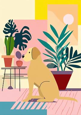 Dog in a Colorful Room