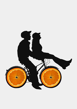 Orange Wheel Bicycle Silhouette