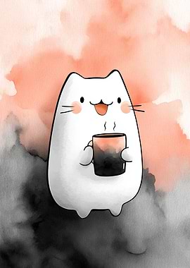 Cute Cat with Coffee
