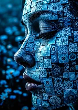 Mosaic Woman Face Art