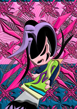 Anime Girl with Geometric Background