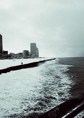 Snowy Beach Cityscape