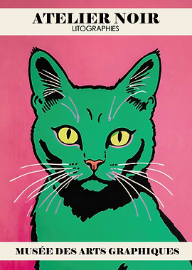 Green Cat Lithograph