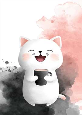 Cute Cat with Coffee