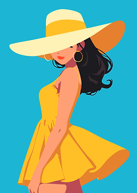 Yellow Summer Fashion Minimalist Woman Illustration Art