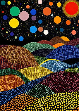 Dotted Night Sky Landscape