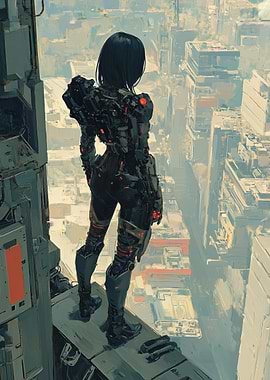 Cyberpunk Cityscape, Woman