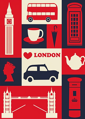 Vintage Poster London Icons Collage