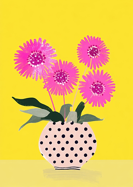 Pink Flowers in Polka Dot Vase