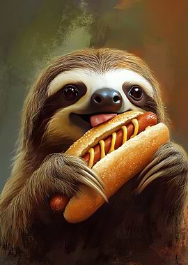 Sloth Eating Hot Dog